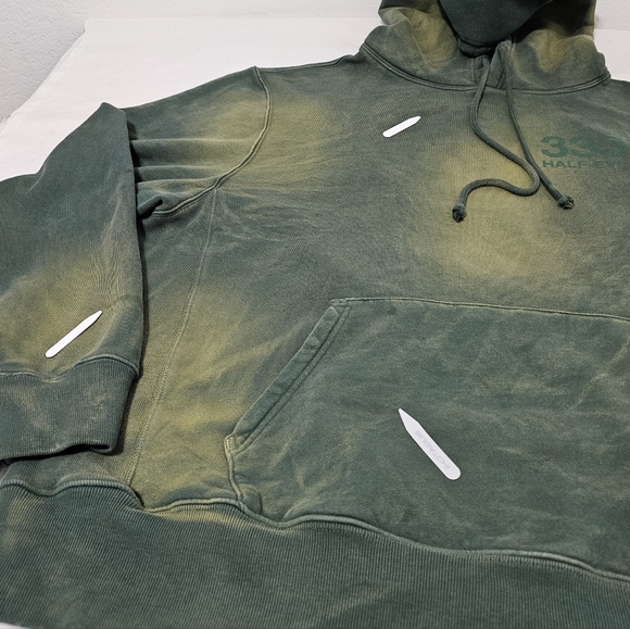 333 Half-Evil Hoodie XL Green Distressed Acid Wash Skater Streetwear Pullover - Picture 8 of 11